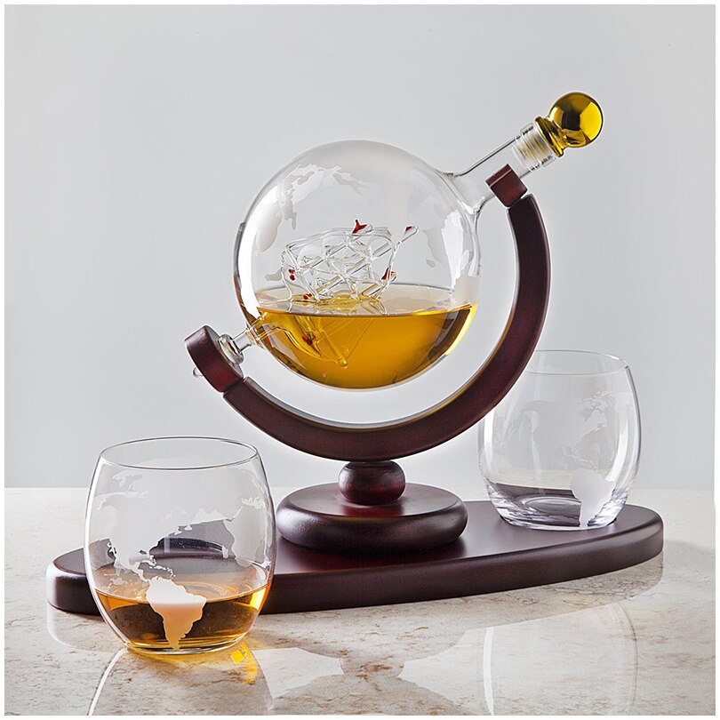 Nancihui Whisky Karaf Set Crystal Glas Wijn Glas Globe Wijn Fles Wereldkaart Patroon Indoor Kantoor Decoratie