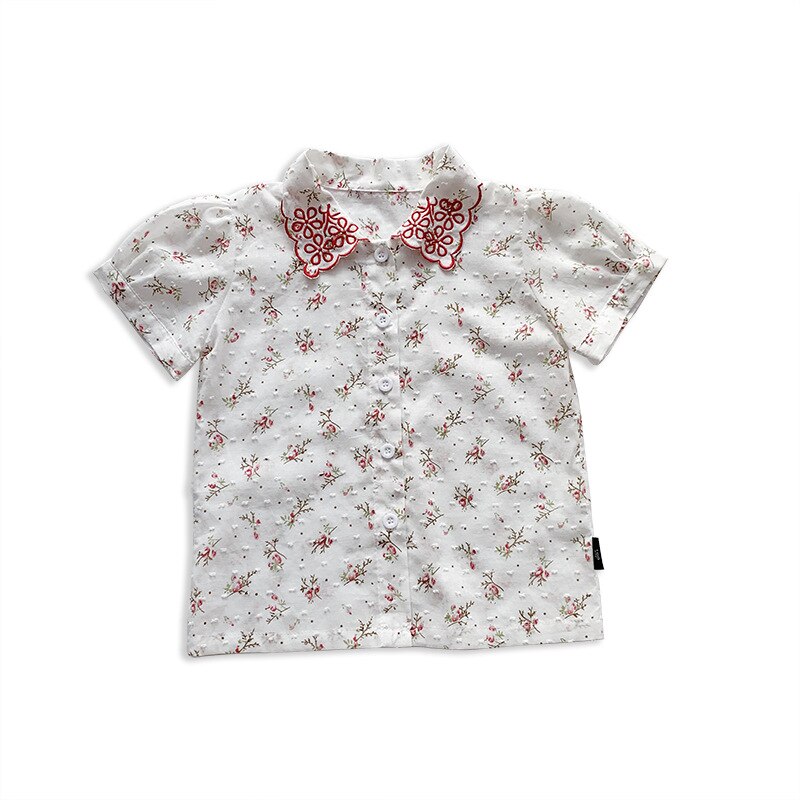 Chemise fleurie à manches courtes pour filles, chemisier à la pour enfants, été,