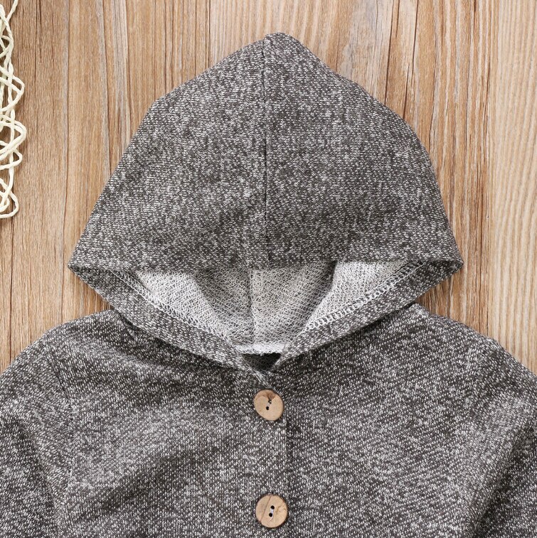 Grau Hoodies Strampler Langarm Herbst Neugeborenen freundlicher Baby Junge Säuglingsspielanzug Tasten Gesamt Kleidung Outfits