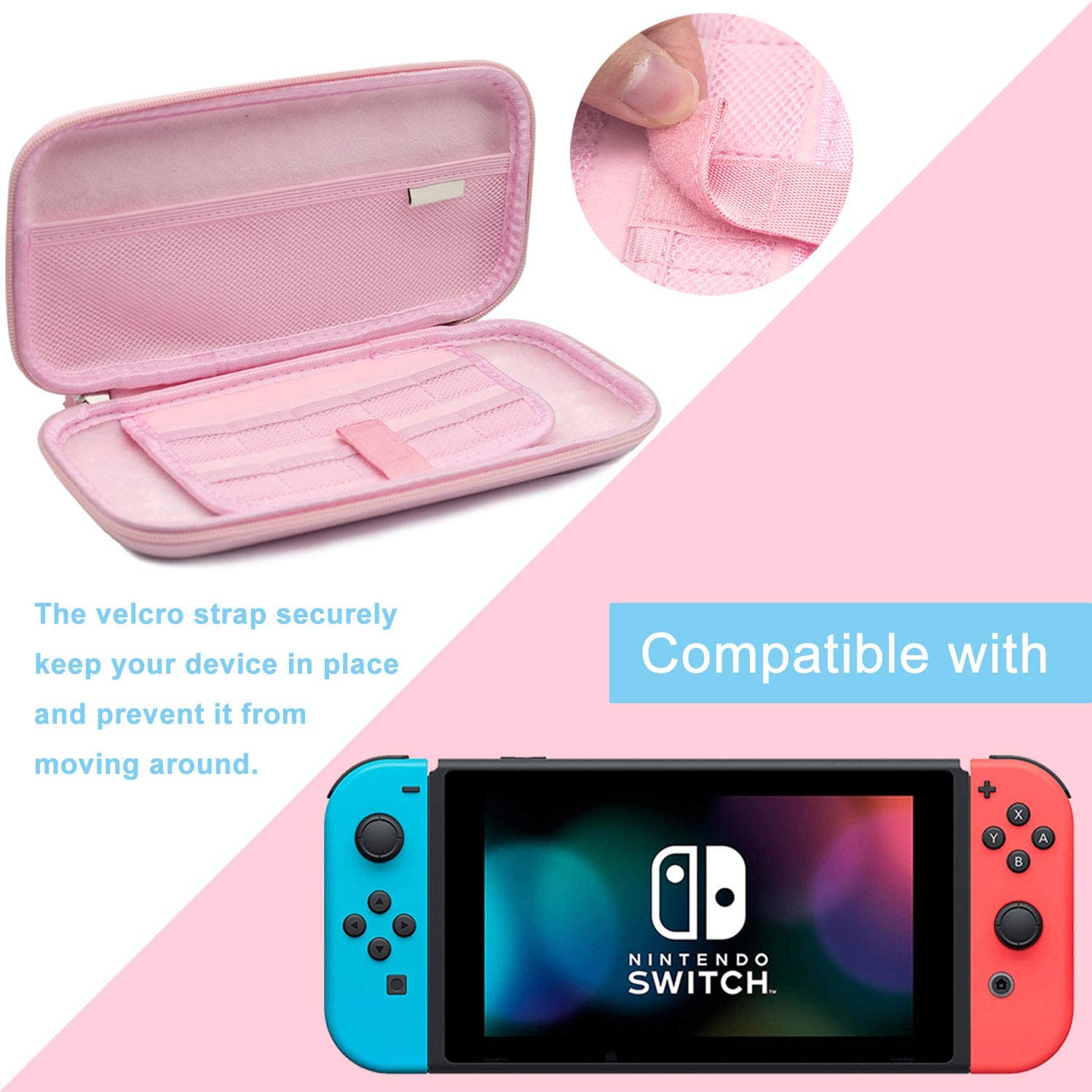 Kit caso de transporte de viagem rosa para nintendo switch acessórios duro portátil pacote de proteção à prova de água shel & tela de vidro