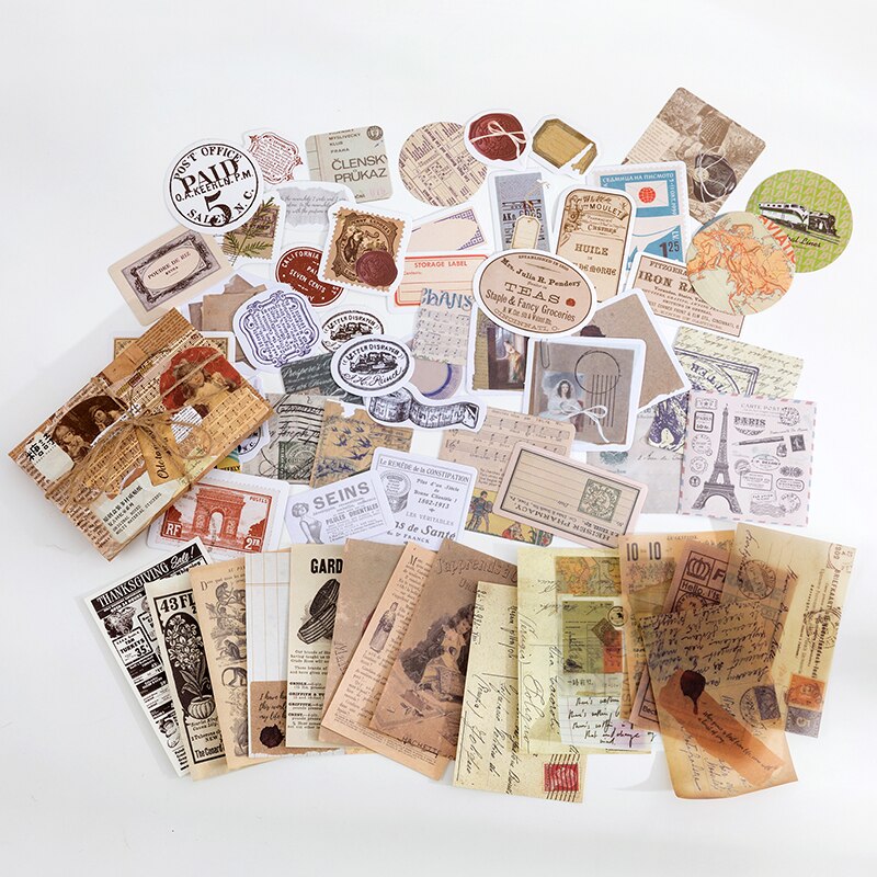 Pegatina de 60 hojas para habitación, manual de arte de la serie de recuerdos Retro, pegatina de sellado decorativa DIY, papelería, Diario del estudiante, decoración de álbum: Blanco