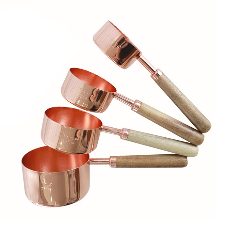Juego de tazas cucharas para medida, mango de madera, cuchara medidora de Metal de acero inoxidable, accesorios de cocina, 4 Uds.: B
