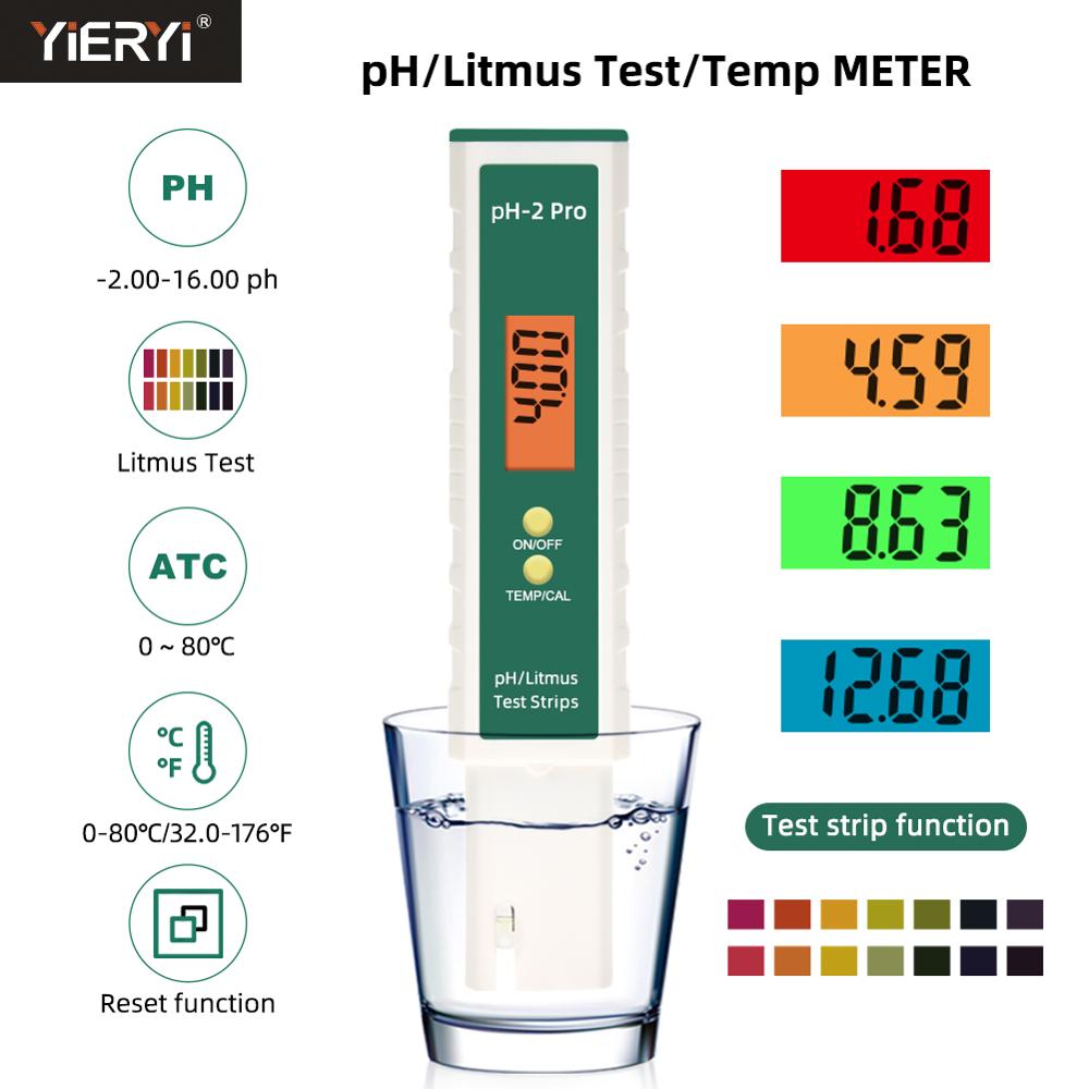 Digital PH EC TDS Meter Pen Water Purity Tester LCD Display Litmus Test -2.00-16.00 for Aquarium Pool Monitor Measurement Tool