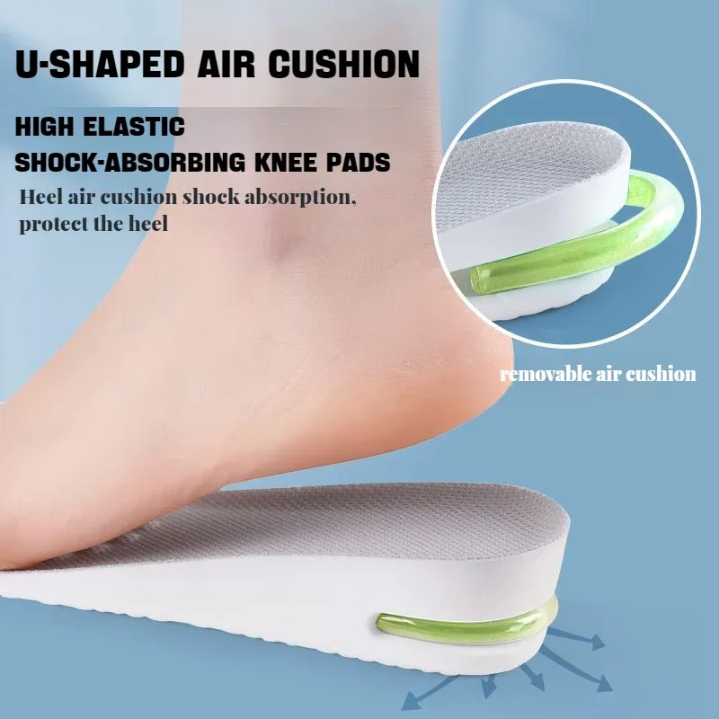 Plantillas para calzado deportivo con aumento de altura, insertos ortopédicos suaves y transpirables elásticos que absorben los golpes para hombres y mujeres con cojín de aire