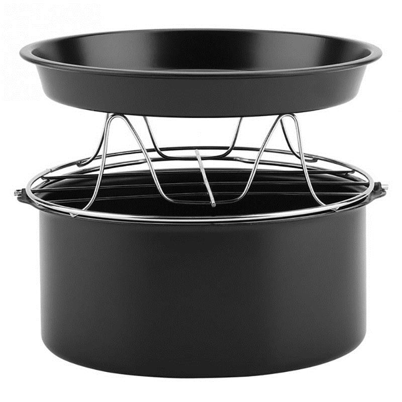 EAS-7 Inch Fryer Accessory 3 In 1 Multifunctional Air Fryer Accessories Set Kit Parts Bread Shelf Cake Barrel Pizza Pan