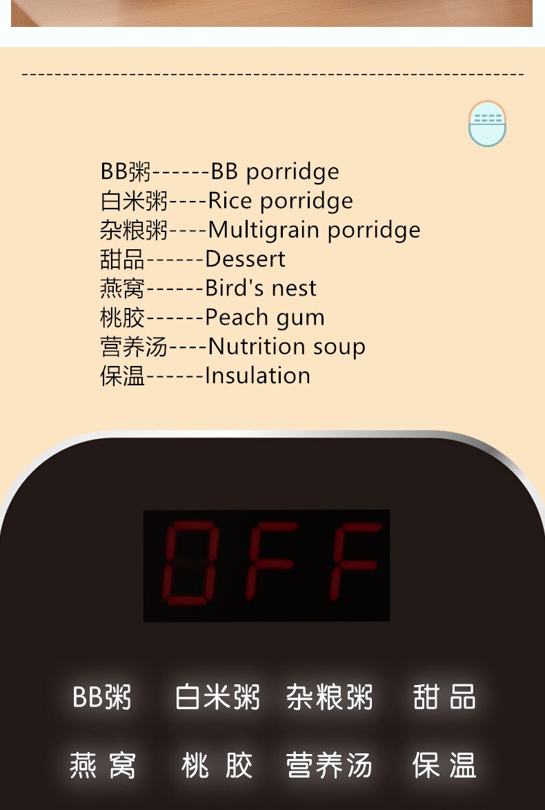 220V Electric Stewing Pot Automatic Ceramic Household Slow Stewing Pot Porridge Maker 1L Multi Cooker EU/AU/UK/US Plug