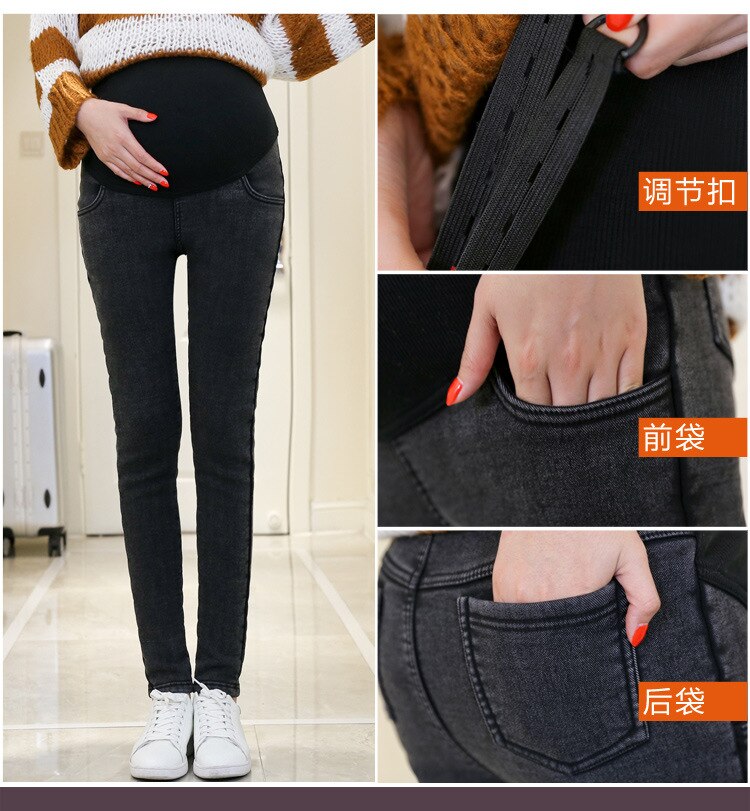 Mutterschaft Halten warme Jeans Für Schwangere Frau Schwangerschaft Denim Hosen Winter Verdicken Hosen mutterschaft kleidung Plus Größe M-XXL