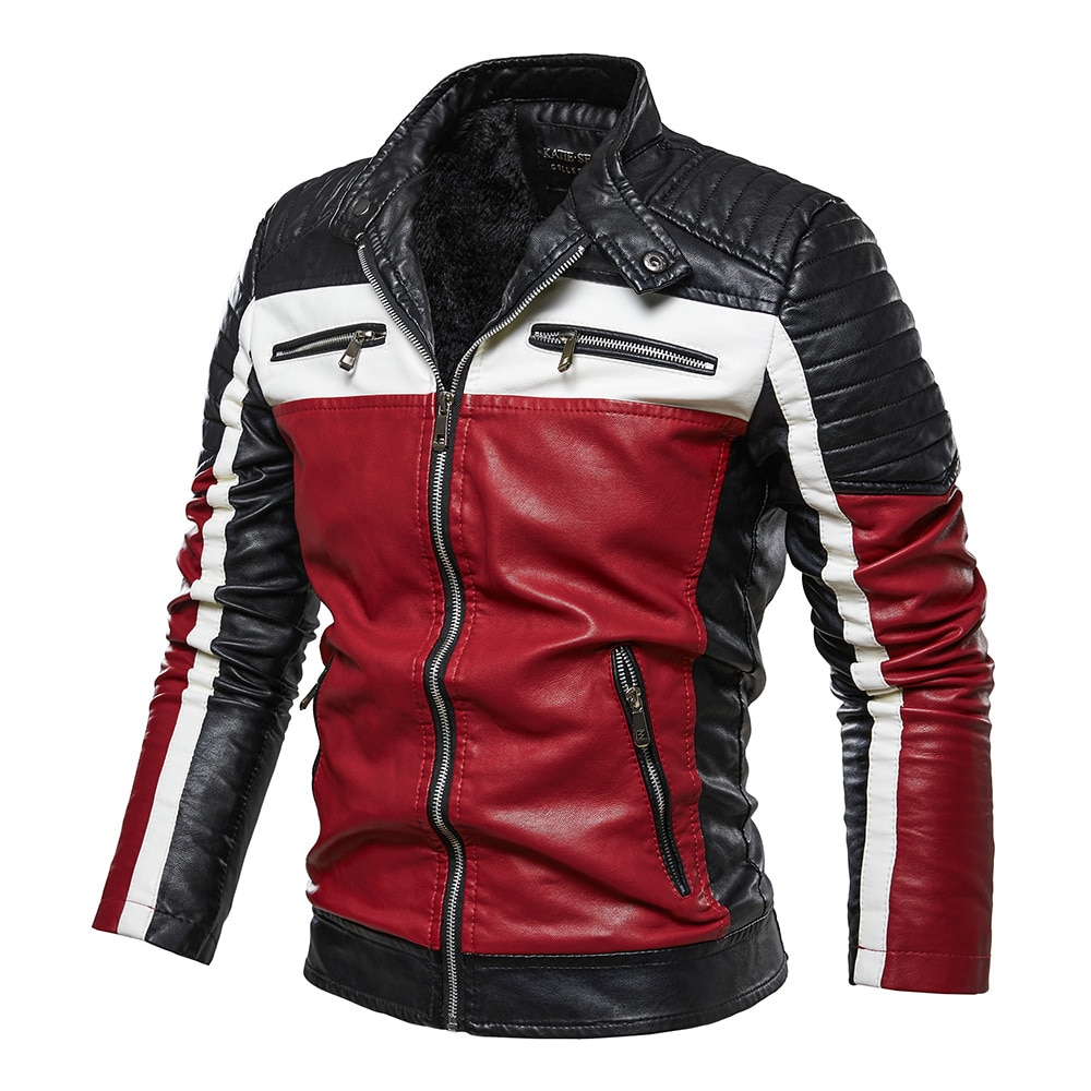 Mænd gul læder jakke patchwork biker jakke mænd afslappet lynlås frakke mænd motorcykel jakke slim fit pelsforet outwear frakke