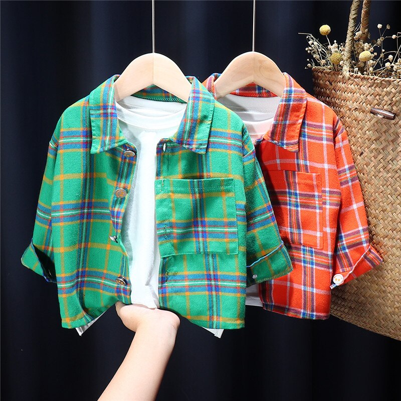 Chemise à carreaux à manches longues pour garçon et fille, veste décontractée à revers, style coréen, automne
