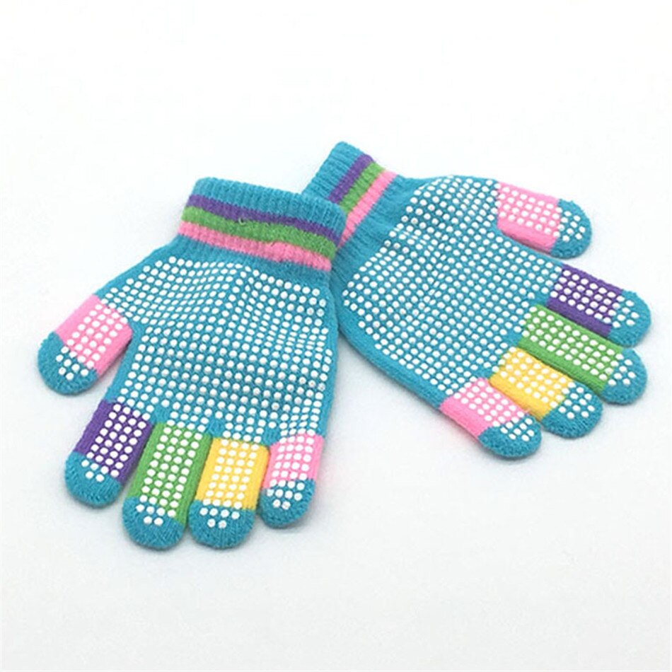 Child Anti-skid Magic Glove Kids Magic-Stretch Gripper Gloves Dot particle Offset Printing Baby Knitted Warm Gloves Kid: light blue