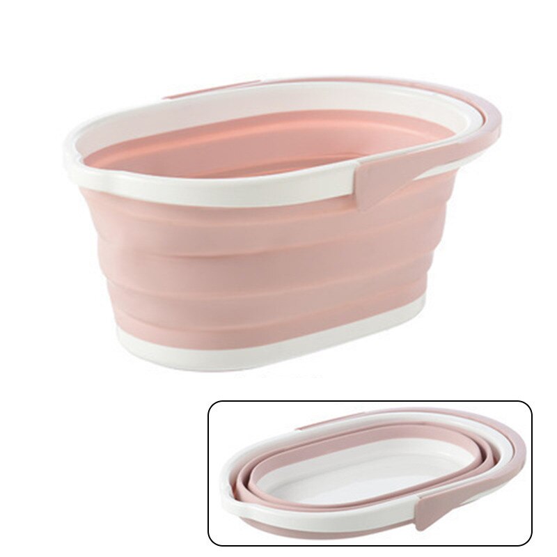 1PC Foldable Water Basket Large Rectangular Portable Folding Car Wash Bucket With Sturdy Handle Cleaning Mop Bathroom Tool: Pink