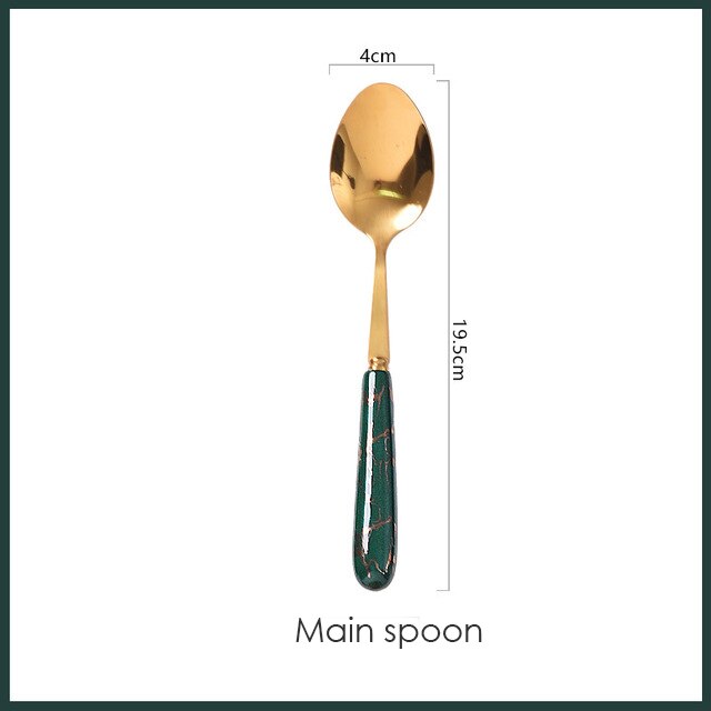 Zastawa stołowa do kuchni zestaw sztućców zestaw złotych sztućców zestaw sztućców ze stali nierdzewnej luksusowy nóż łyżka zestaw obiadowy Western Ceramics: green main spoon