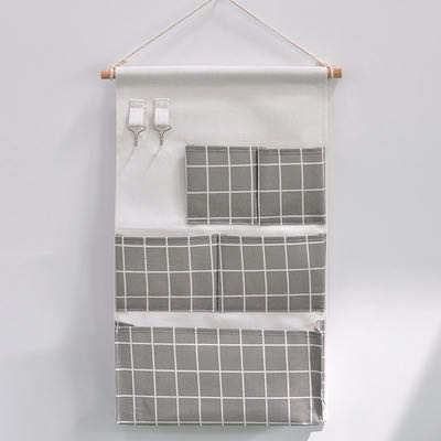5 Pockets Cotton Linen Fabric Wall Door Hanging Bag Organizer Storage Pouches Wardrobe Closet Storage Bag Sundries Pouches: gray