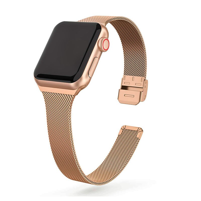 Slim Strap for Apple watch SE 6 5 4 band 44mm 40mm Stainless steel metal bracelet for iWatch series 3 2 1 accessories watchband: Rose gold / for 38mm and 40mm