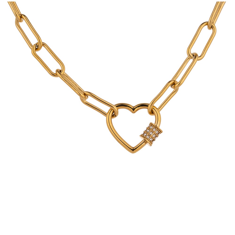 Yhpup romantique coeur en acier inoxydable chaîne collier pour femmes délicat cubique zircone 14 K collier ras du cou bijoux accessoires: Default Title