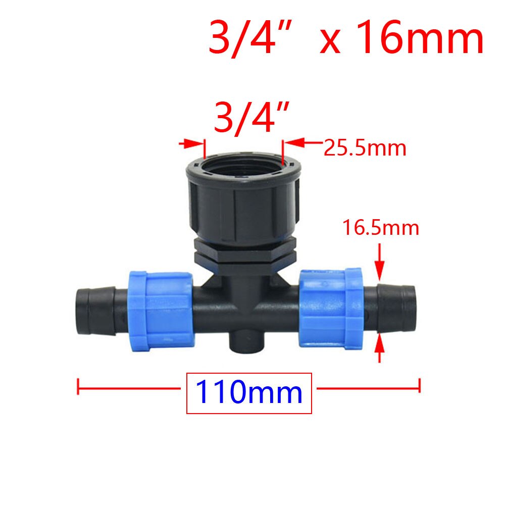 1pc 16mm 5/8'' Irrigation Drip Tape Connectors Tee Garden Tap Threaded Lock Hose Splitter 1/2 3/4 Thread 2/3-Way Tube Joints: F