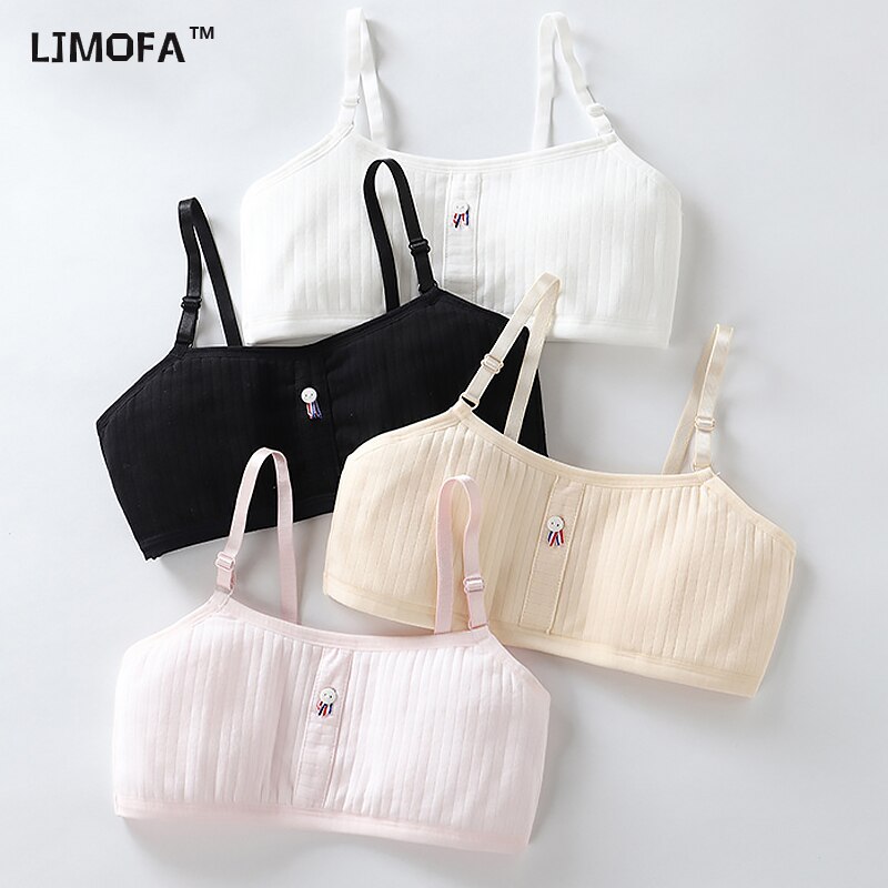 [B226] 8-16Y Tieners Effen Kleur Zachte Katoen Draadloze Beha Puberteit Meisjes Ademende Tops Ondergoed