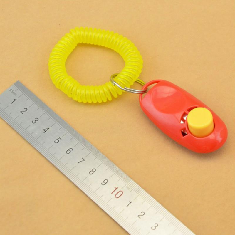 1 pc bonito animal de estimação gato cão treinamento clicker plástico novos cães clique trainer ajuda muito ajustável alça de pulso som chaveiro apito do cão