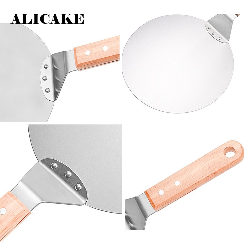 10 Inch Pizza Shovel Stainless Steel Pizza Stone Pan Wooden Handle Big Round Spatula Cake Pizza Safe Transfer Baking Tools