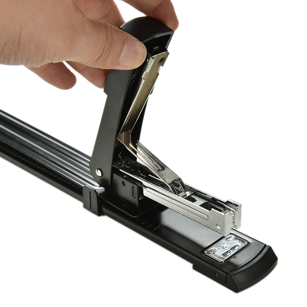 Zwarte reparatieboek nietmachine lange arm nietmachine bindmachine handmatige metalen nietmachine afmeting : 40 x 4 x 6cm