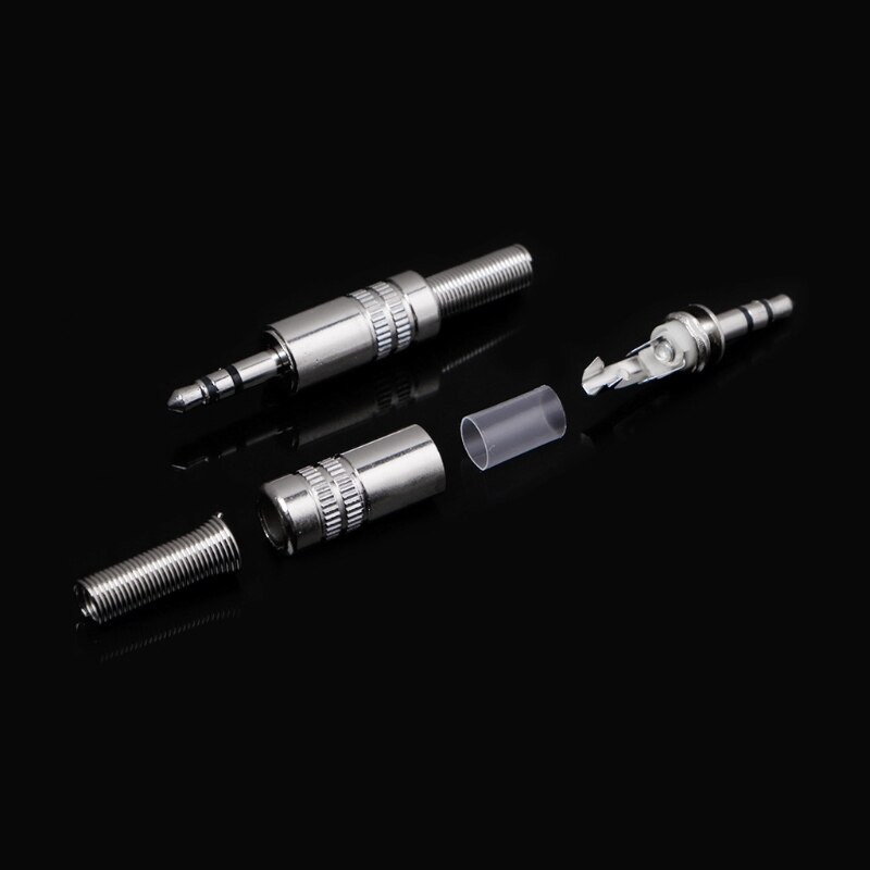 5 stk metal 3.5mm 2 ring 3p stereo jack stik kabel lodde adapter terminal m/fjeder