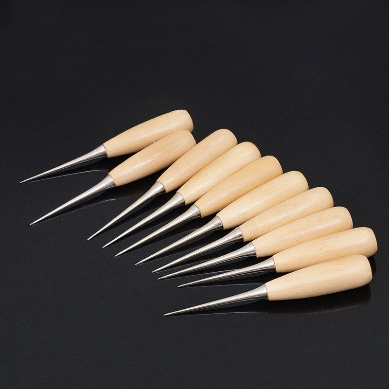 1 PCS Leather Stab Tool DIY Gadget Wood Handle Drillable Awl Round Solid Beech Tool for Leather Craft