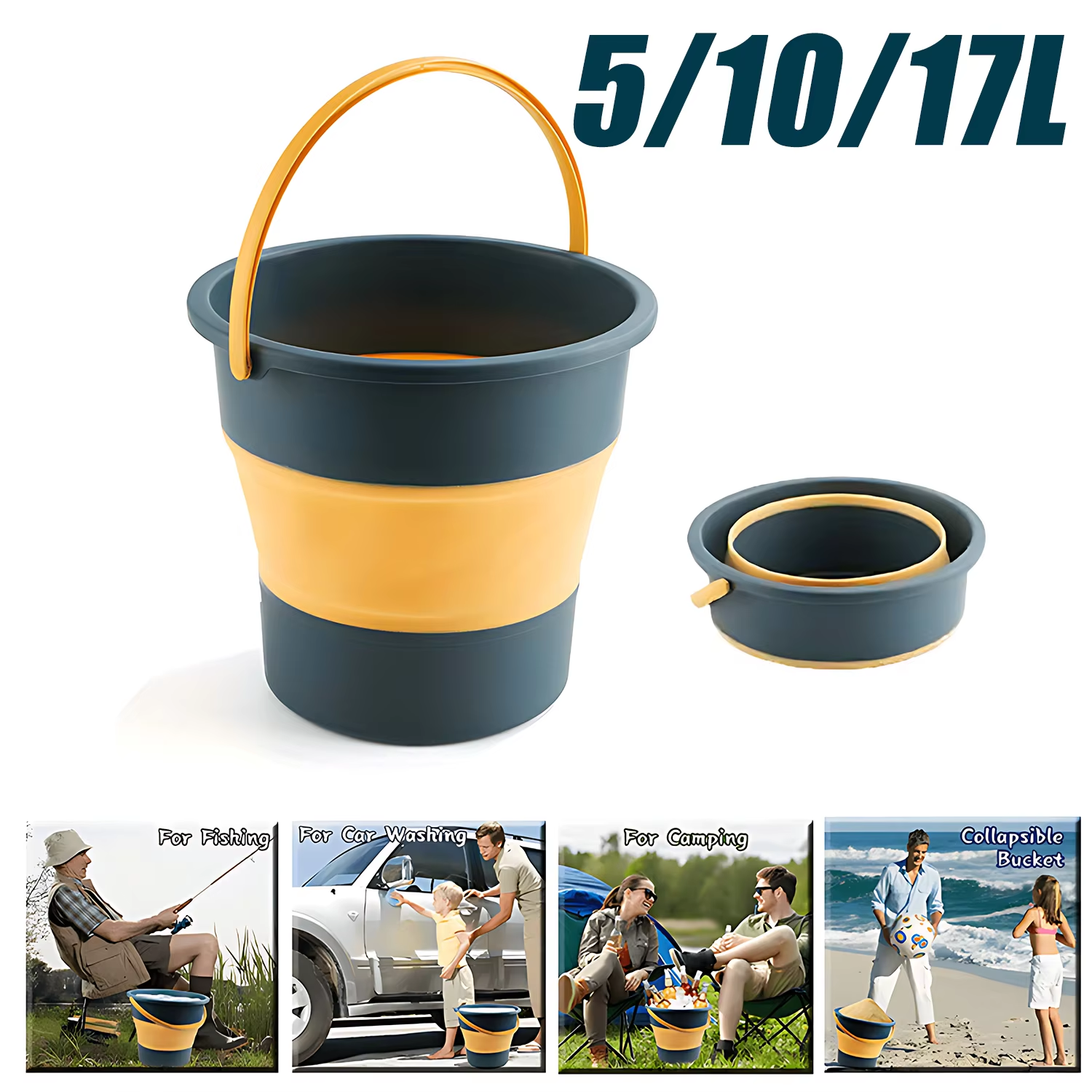 5/10L/17L Portable Folding Bucket for Washing Outdoor Foldable Basin Silicone Water Bucket Camping Space Saving Car Wash Buckets