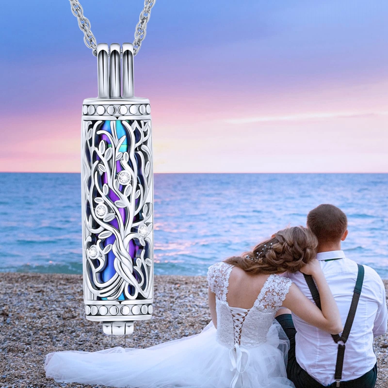 Cilinder Crematie Sieraden Levensboom Urn As Ketting voor Vrouwen Mannen Flacon Crematie As Hanger Memorial Sieraden