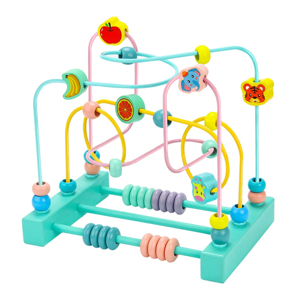 Wooden Fruit Bead Maze Activity Cube Early Educational Abacus