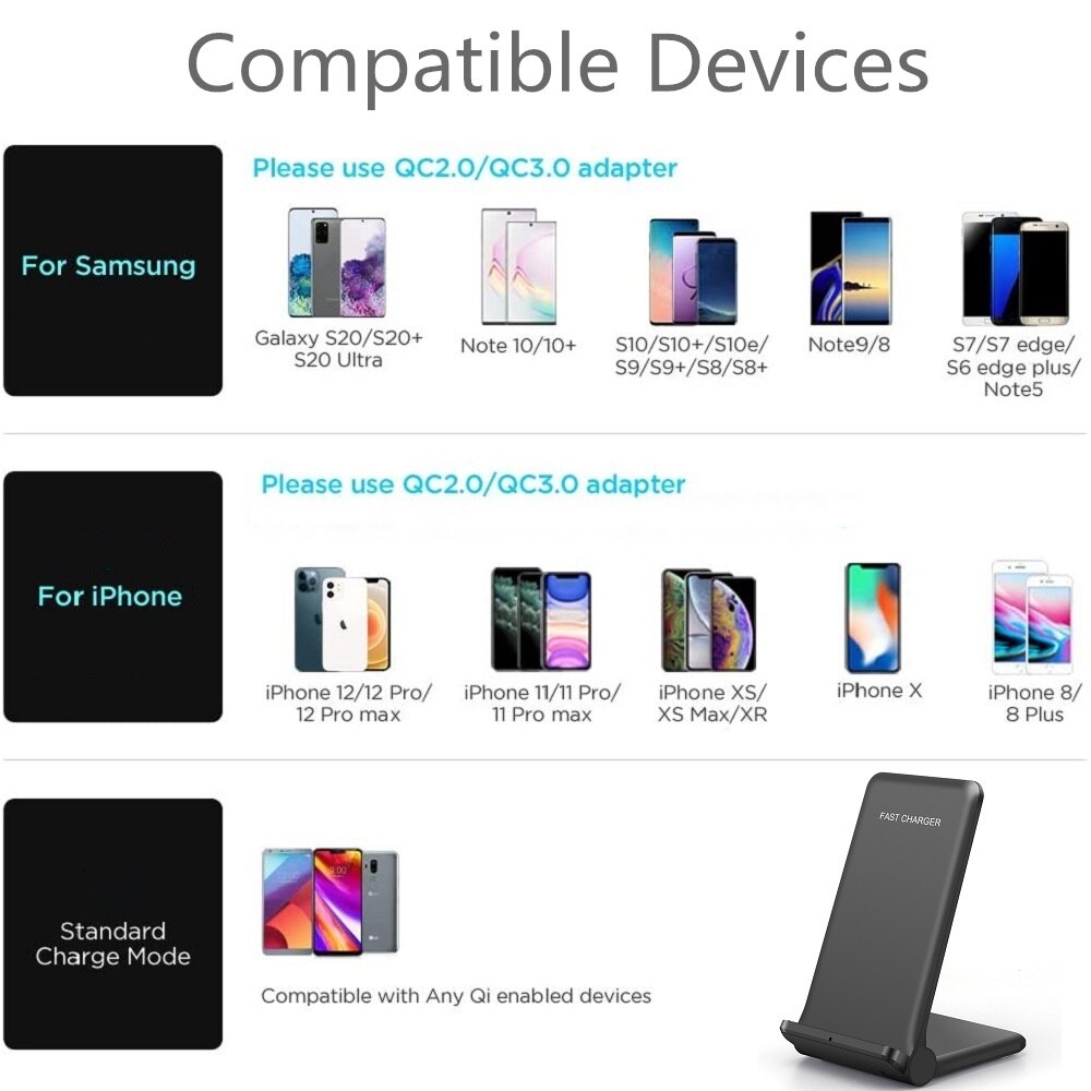 FDGAO 30W Qi Wireless Charger Stand For iPhone 13 12 11 Pro XS MAX XR X 8 Samsung S10 S20 S21 Fast Charging Holder Phone Charger