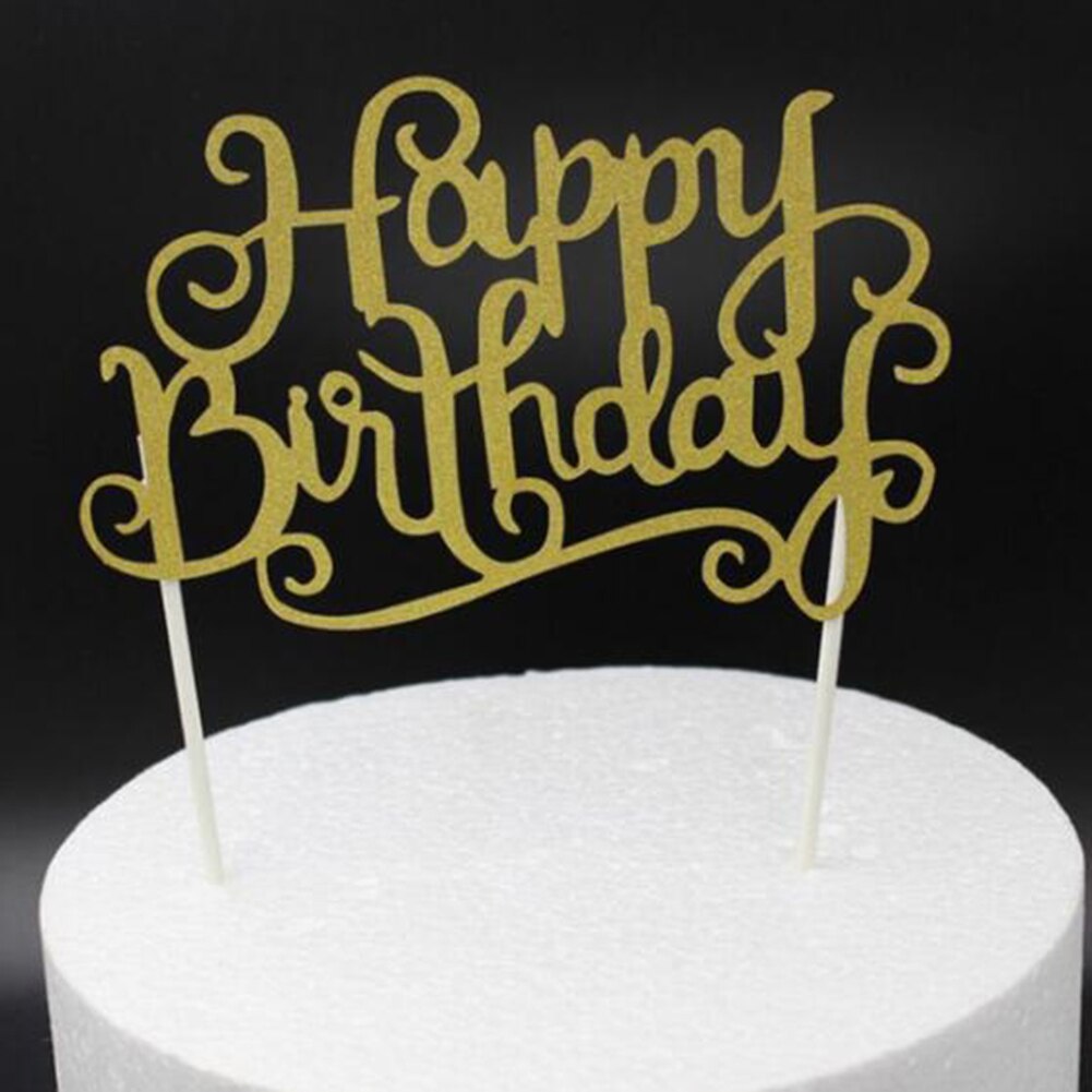 Gold Silver Blue Cupcake Cake Topper Happy Birthday Cake Top Flags for Love Family Birthday Party Baking Decoration Supplies