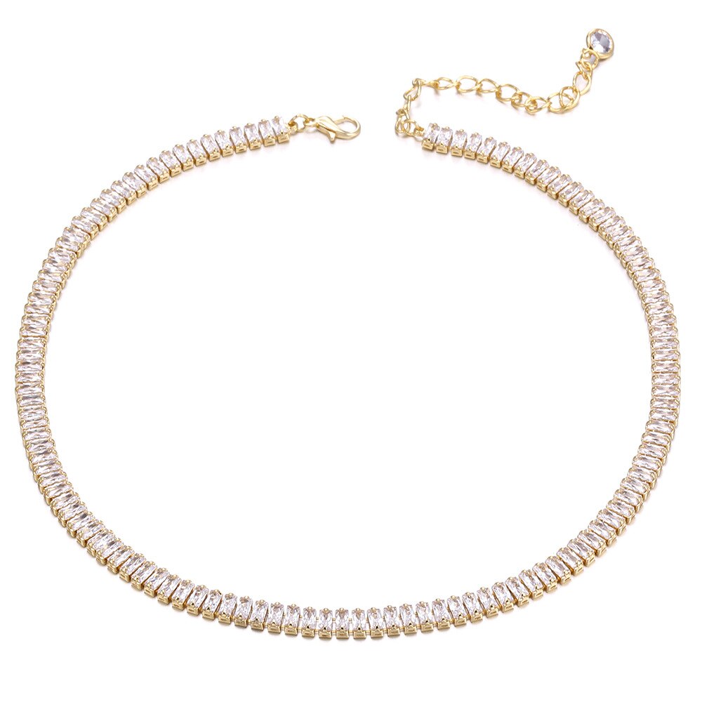 SIPENGJEL-collar con colgante de cristal brillante para mujer, de acero inoxidable gargantilla de cadena de oro, joyería de boda