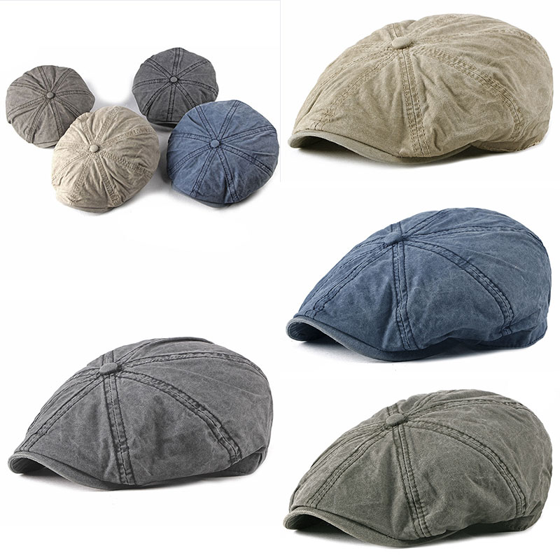 Gorro vintage de ocho hojas para hombre, gorra de algodón lavada para newsboy, Boina informal para exteriores, gorro plano octogonal, sombrero de Pintor británico para otoño