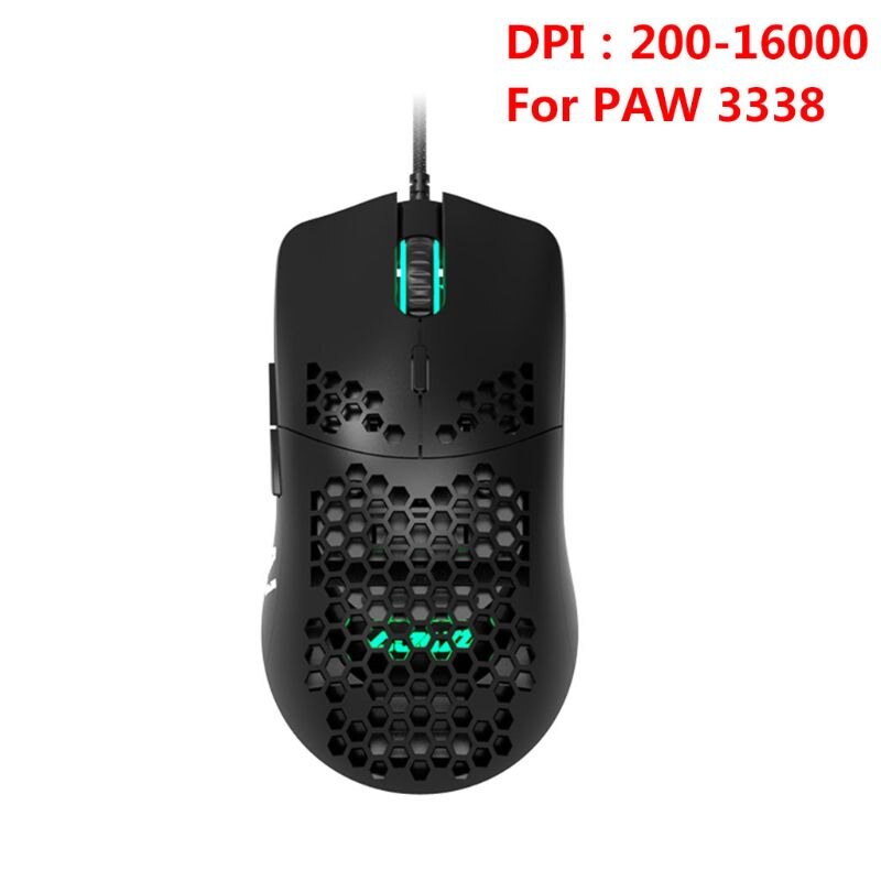 AJ390-ratón ligero con cable y agujeros para videojuegos, Mouse ajustable de 6 DPI, 7 teclas,: Black