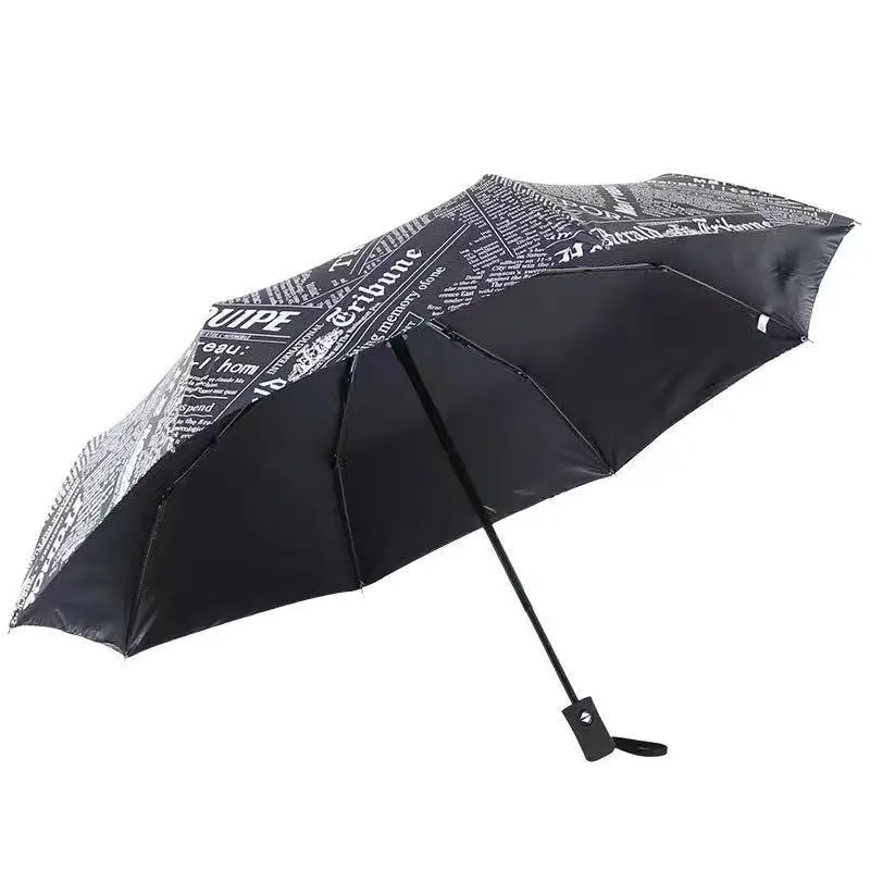 Umbrella Male Oil Painting Newspaper Pattern Black Coating Windproof Umbrella Rain Women for Men 3Folding Outdoor Parasol: Red