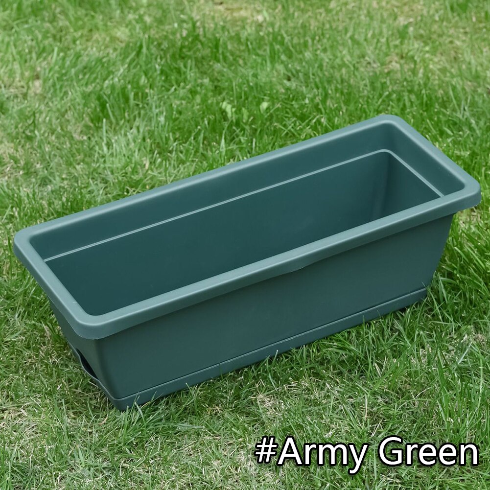 Rectangular Flower Pots with Tray Extra Large Planting Trough Family Balcony Planting Vegetables Planting Groove Plant Pot: Army Green / S