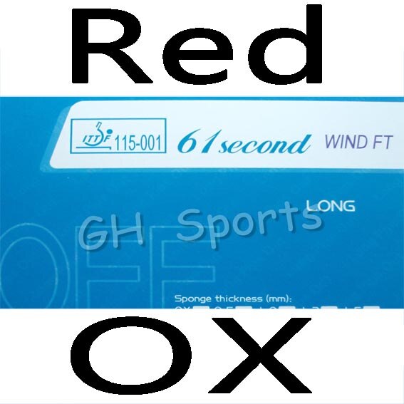 61second wind FT Long Pips Out Table Tennis Rubber Without Spongg Topsheet OX: Red