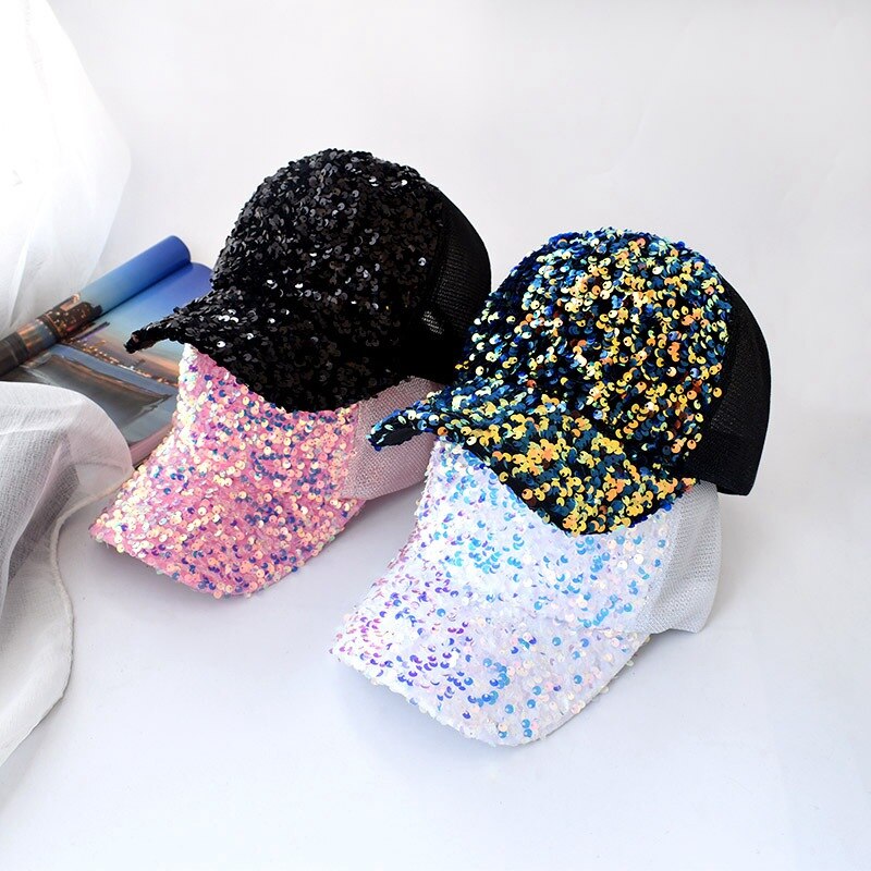 Pailletten Verstelbare Mesh Ademende Zomer Trucker Cap Mannen Zon Bescherming Vrouwen Outdoor Schaduw Baseball Cap Dad Hoed