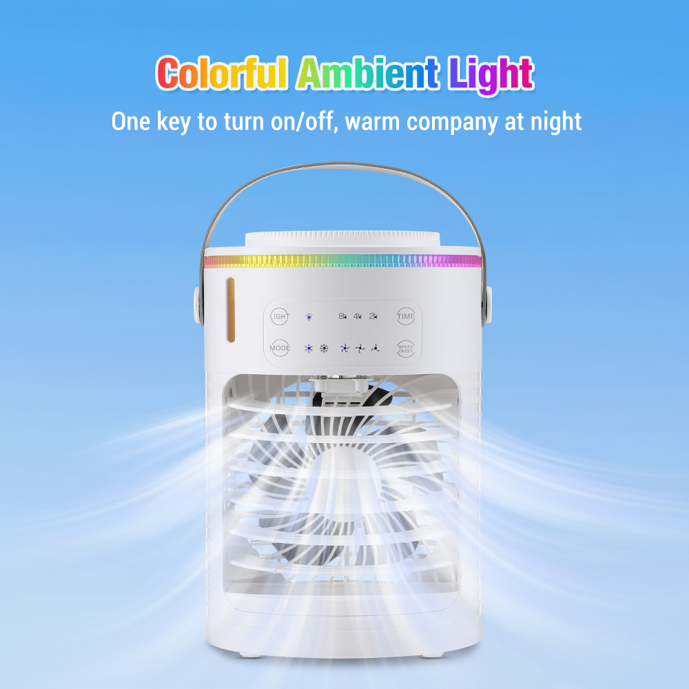 Ventilador humidificador de aire portátil, ventilador de aire acondicionado con tanque de agua de 600ml, Enfriador de aire recargable por USB, ventilador de pie inalámbrico silencioso