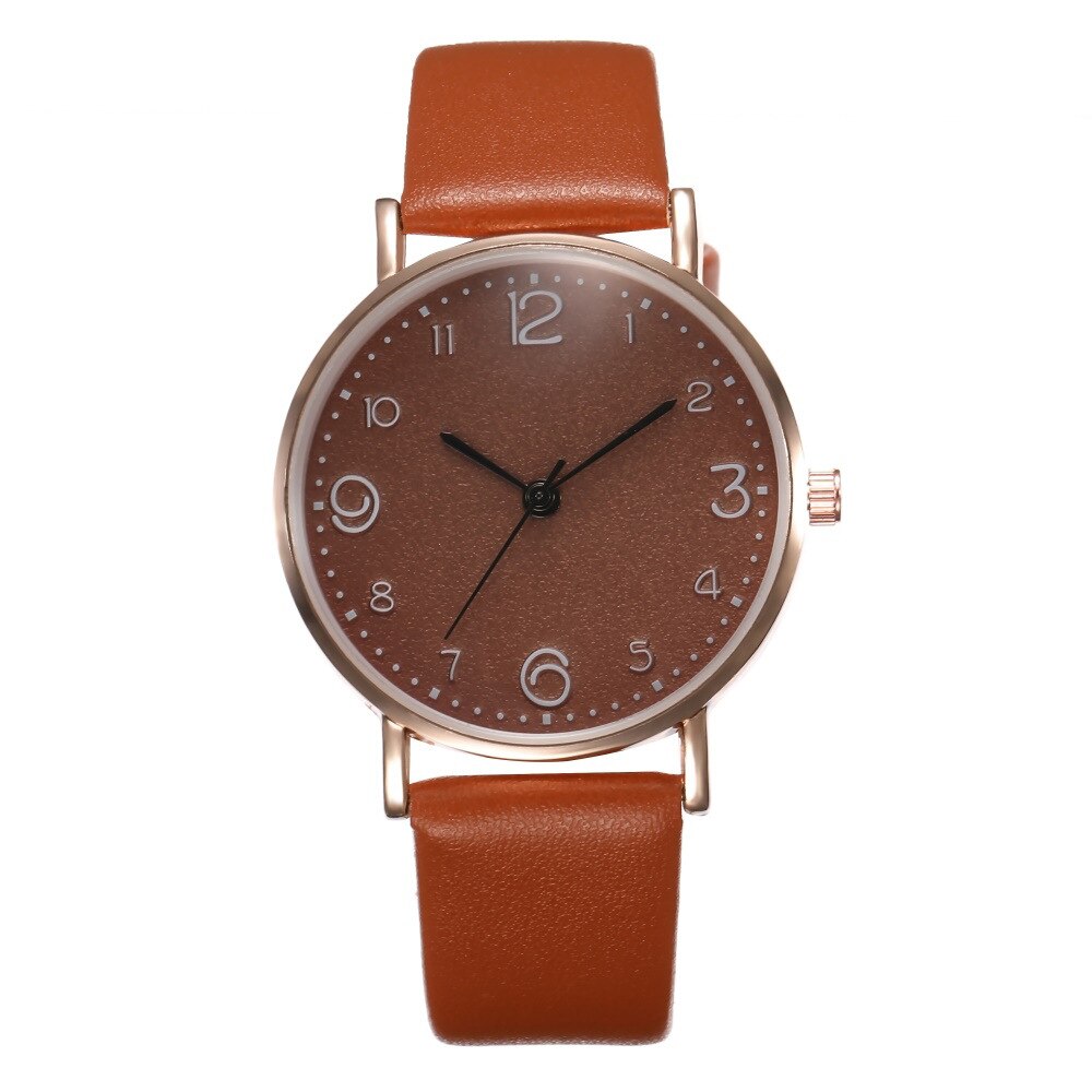 Top Stijl Mode Vrouwen Luxe Lederen Band Analoge Quartz Horloge Gouden Dameshorloge Vrouwen Jurk Reloj Mujer Zwart klok: Bruin