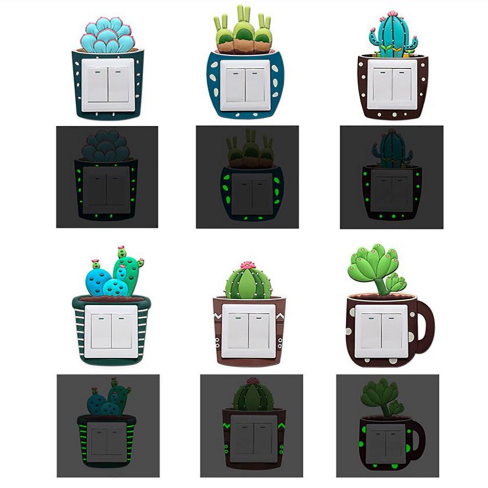 Leuke Cartoon 3D Cactus Fluorescerende Muur Siliconen Aan-uit Schakelaar Stickers Kids Lichtgevende Lichtschakelaar Outlet Home Decorations