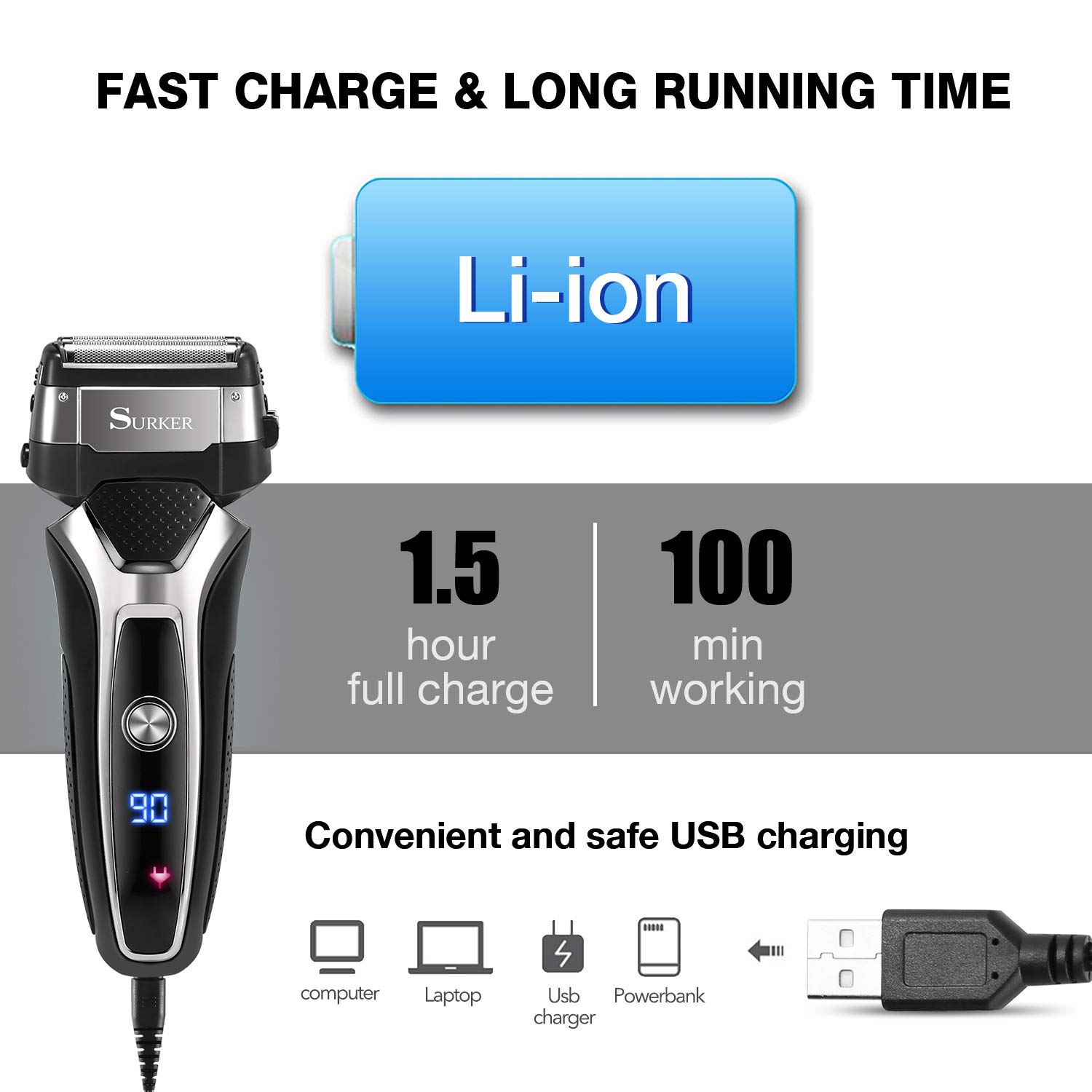 Nat Droog Oplaadbare Elektrische Scheerapparaat Voor Mannen Facial Baard Elektrische Scheermes Stoppels 3-Blade Systeem Scheren Machine Wasbaar