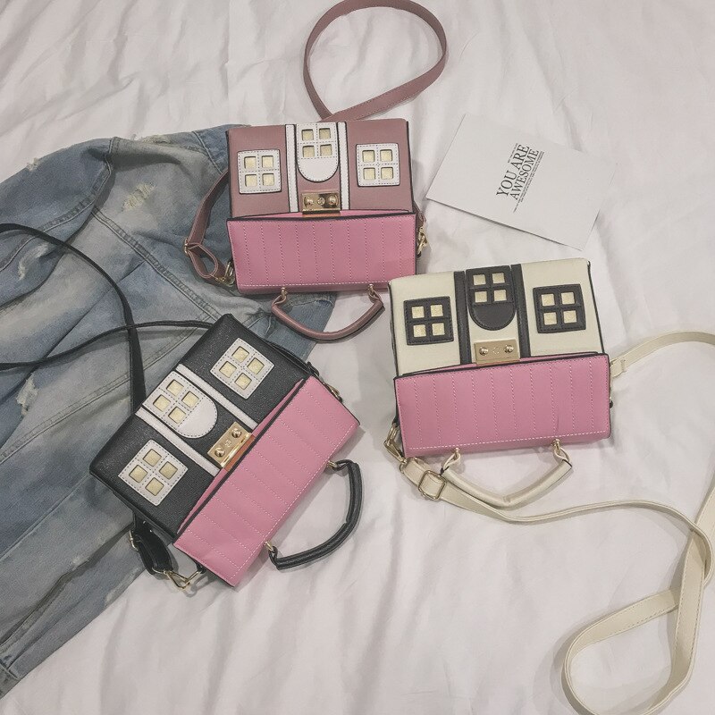 Casa em forma de saco do mensageiro cor contraste grande capacidade de couro do plutônio criativo dos desenhos animados luxo um ombro bolsa para mulher