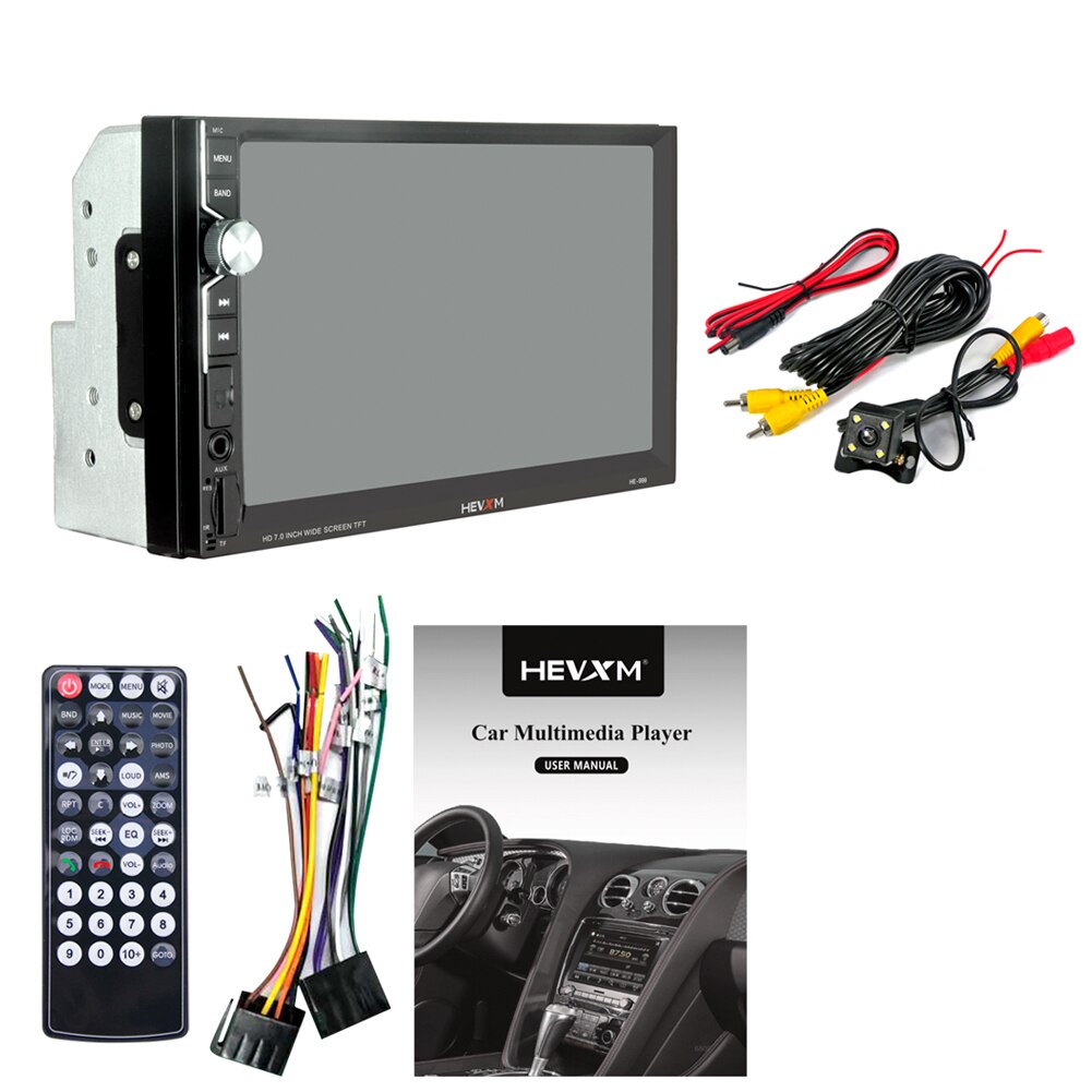 Car Radio HD 7" Touch Screen Stereo Bluetooth 12V 2 Din FM ISO Power Aux Input Auto MP5 Player SD USB with rear view camera