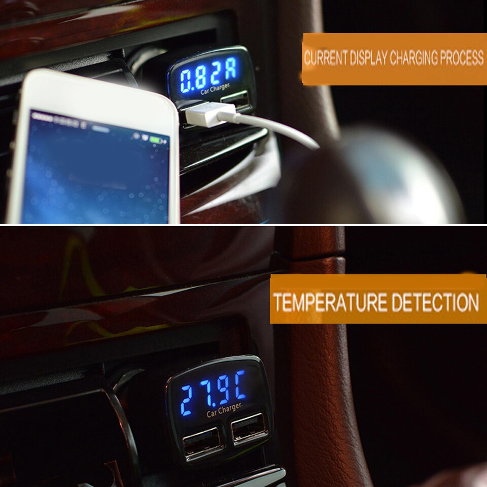 4 in 1 Car Charger Dual USB Phone Charger 5V 3.1A Car-Charger with Voltage/temperature/Current Meter Tester Digital LED Display