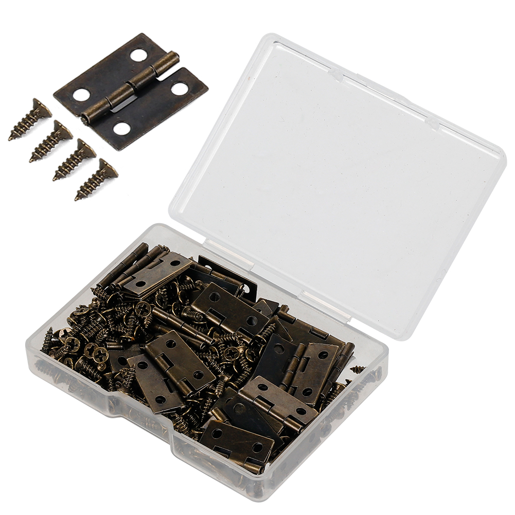 Charnières + 200 vis en fer doré noir Bronze, 4 trous 18x16mm, Mini charnière arrondie, boîte de bricolage, , quincaillerie de meubles, 50 pièces/boîte