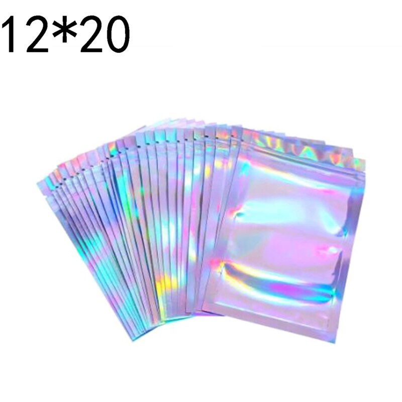 100 stücke Flache Zip-Lock Beutel Paket Tasche Holographische Ziplock Taschen Bad Salz Kosmetik Tasche Mini Aluminium Folie Taschen Make-Up zipper Tasche: colorful10