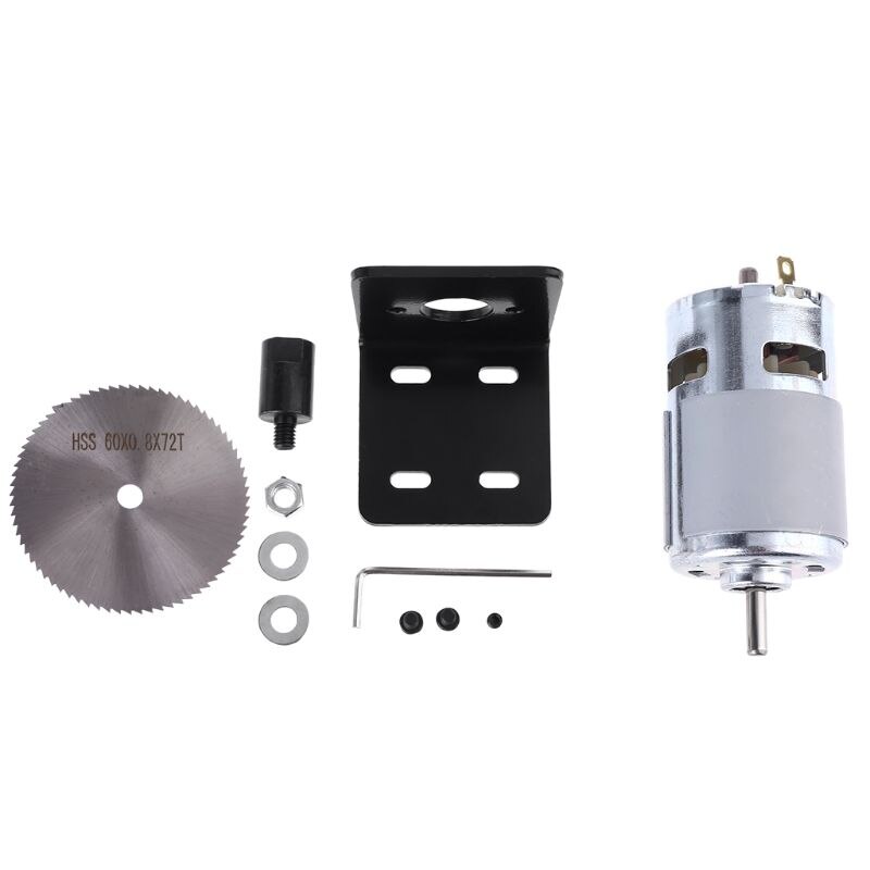 Kit de Sierra de mesa de Motor DC 12V 775 con soporte de montaje de rodamiento de bolas, hoja de sierra para corte de carpintería, pulido y grabado