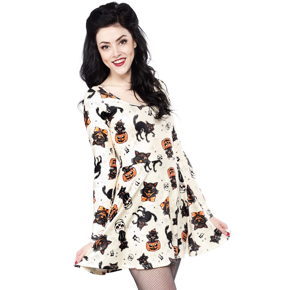 Disfraz de Halloween de para mujer, vestido de encaje Retro de manga larga de vampiro, vestido Vintage con cuchara de calabaza, ropa de ,: white / XL