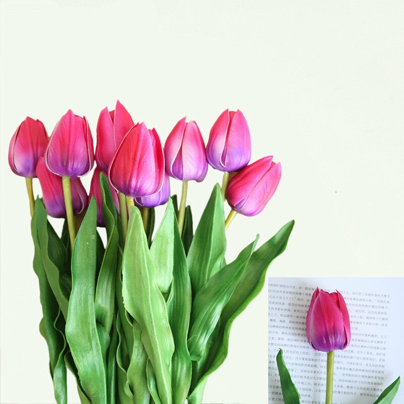 46cm lange gren tulipan kunstig blomst pu latex kunstig buket ægte berørings blomster til bryllup dekorative blomster og kranse: Lilla